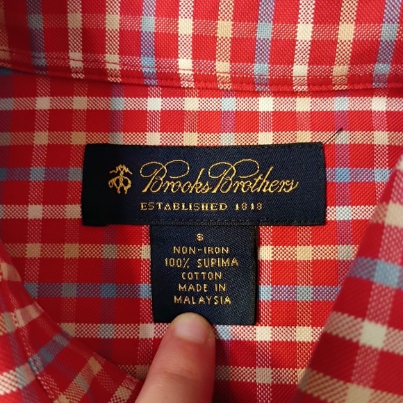 Brooks Brothers Shirt Small Red Plaid Supima‎ Cotton Non Iron Long Sleeve Logo - Picture 3 of 9